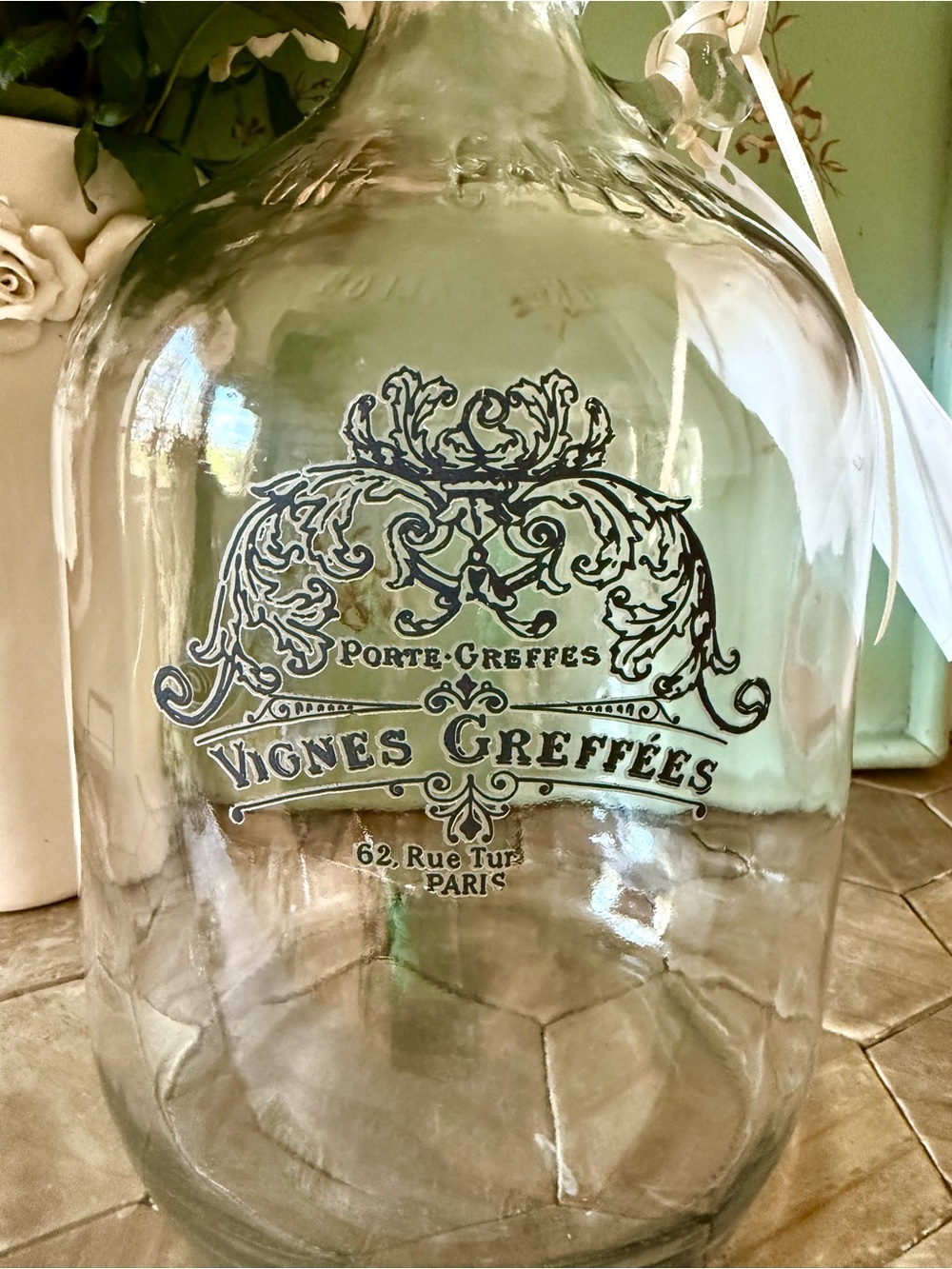 French Vintage Style Cellar Bottle,
1-Gallon, Paris Decor, French Floral Tag - Picture 2 of 6